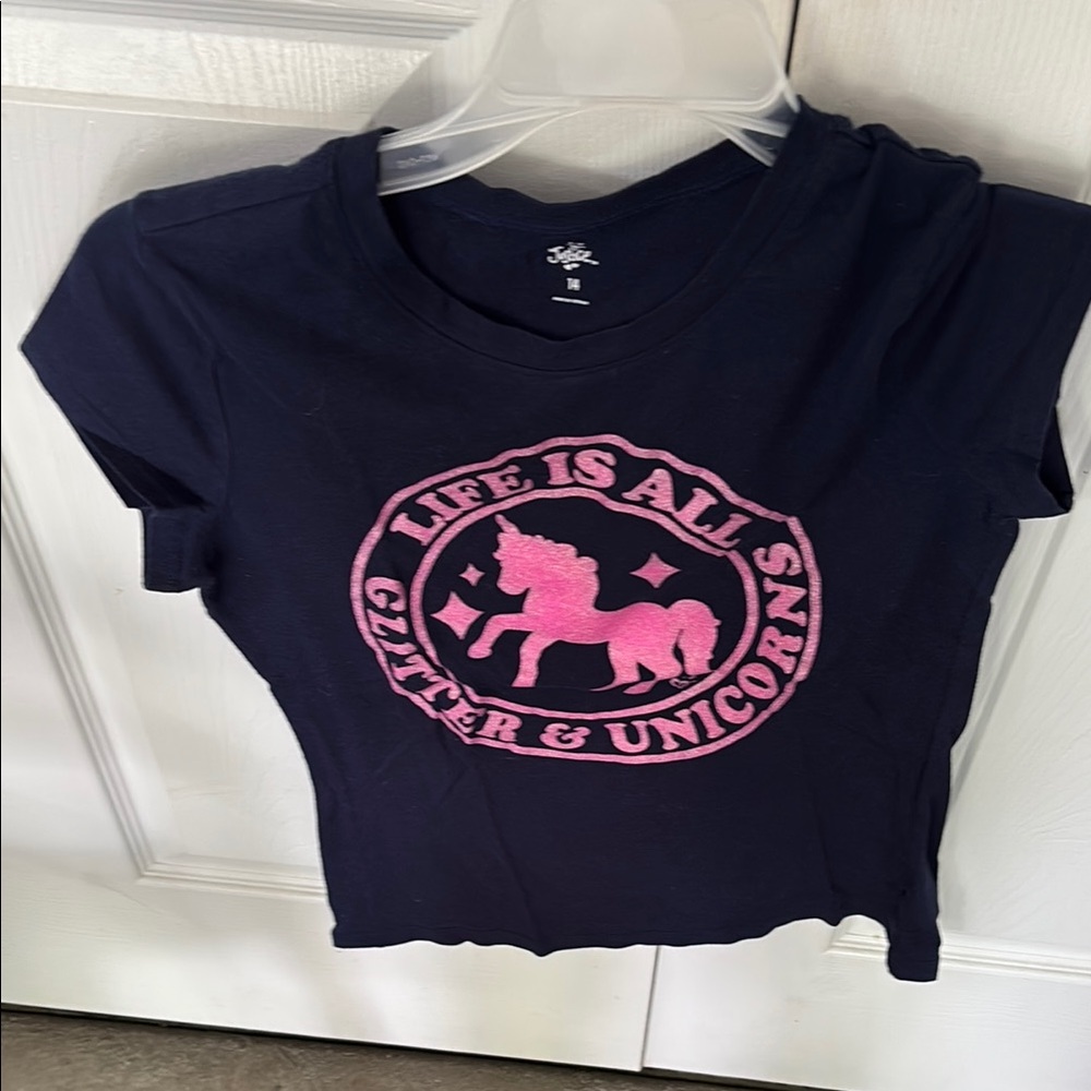 Justice Blue/Pink Short Sleeve Tee Pony Logo sz 14 & justice tank sz 12